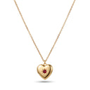 Gold Birthstone Heart Locket Necklace with heart locket closed, on a white background
