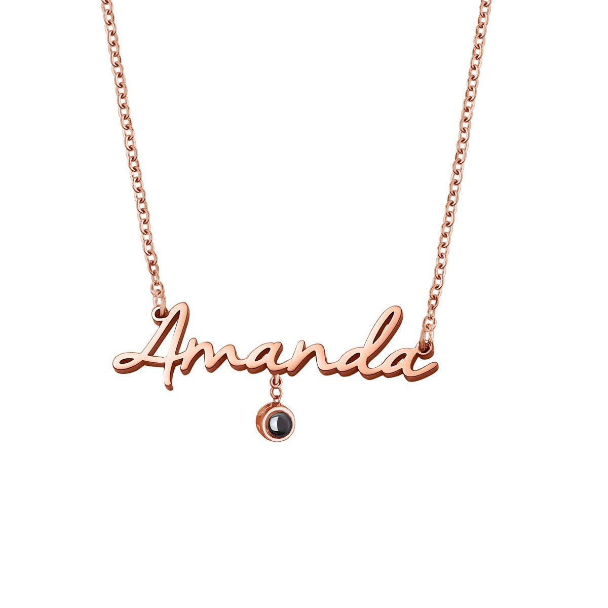 add an engraved necklace to your shopping basket. projection necklace made for you